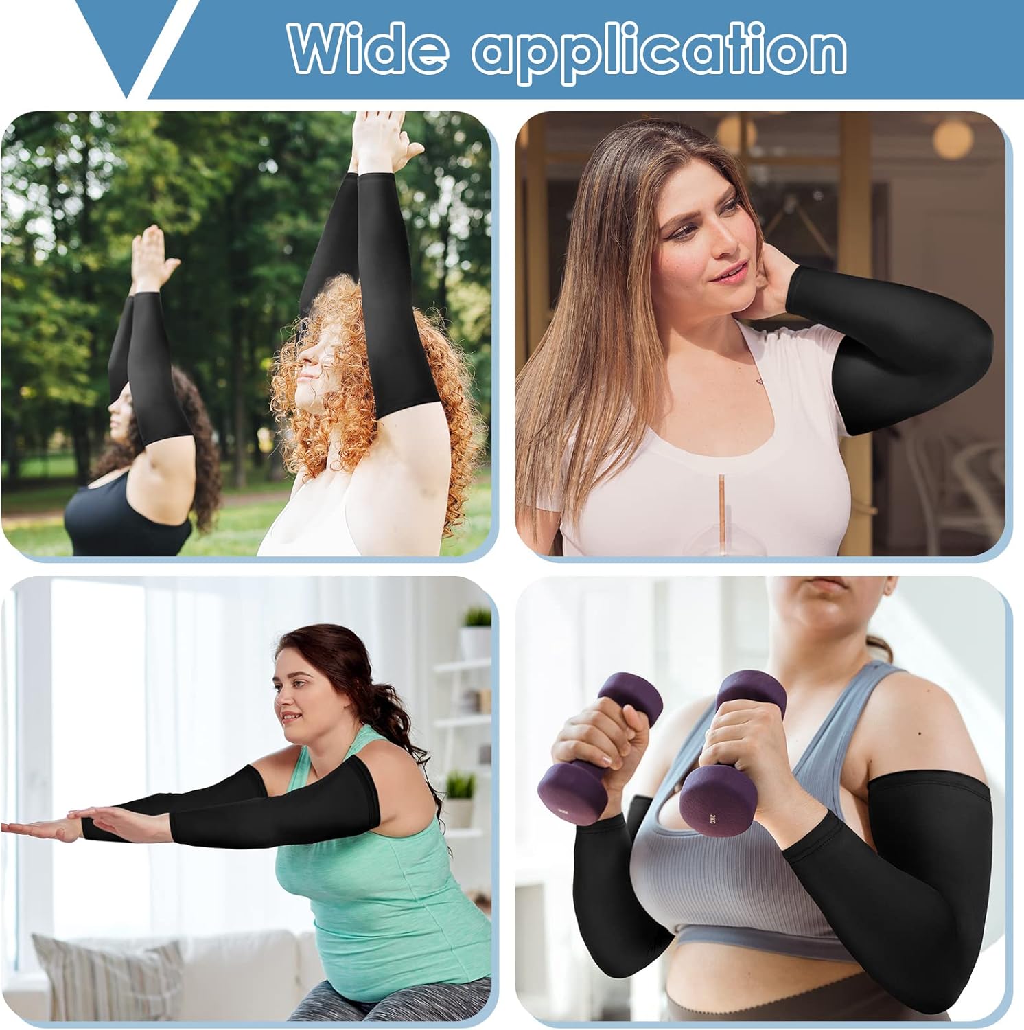 Chuarry 4 Pairs Plus Size Arm Sleeves for Women Men UV Sun Protection Cooling Ice Silk Arm Wraps for Flabby Arms - Image 5