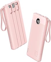 VRURC Portable Charger, 22.5W Power Bank 10000mAh, USB-C Cable in & Out Fast Charging Battery Pack, Compact Travel Essential 4 Outputs 3 Inputs for iPhone 16 15 14 13,Samsung, Android etc-Pink