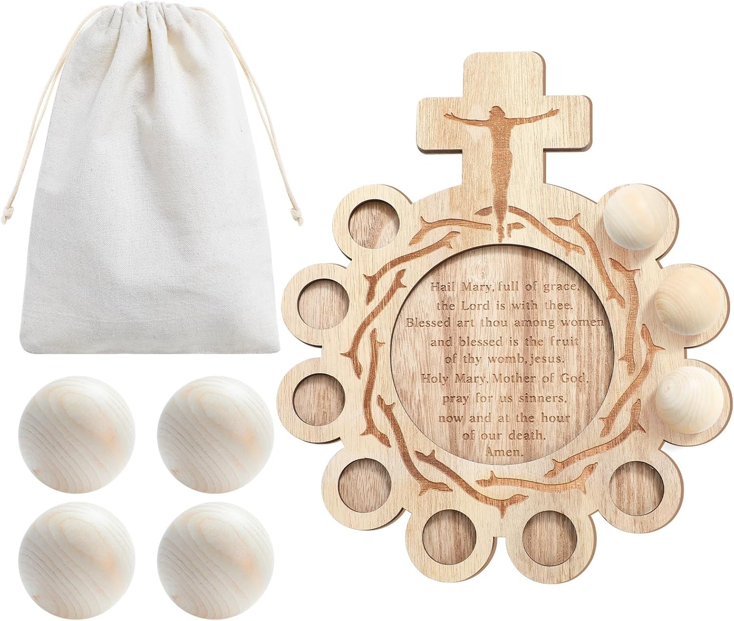 Marsui Wooden Rosary Board Kit with 12 Rosary Prayer Beads and Storage Bag Natural Wooden Rosary Religion Educational Toy Catholic Board Catholic Interactive Learning Tool for Kids to Learn Pray