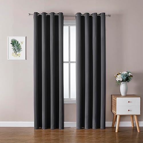 Miniatura 174 de ChrisDowa - Cortinas blackout con ojales para habitación y sala, juego de 2 paneles de cortinas con aislamiento térmico, gris oscuro, 42 x 63