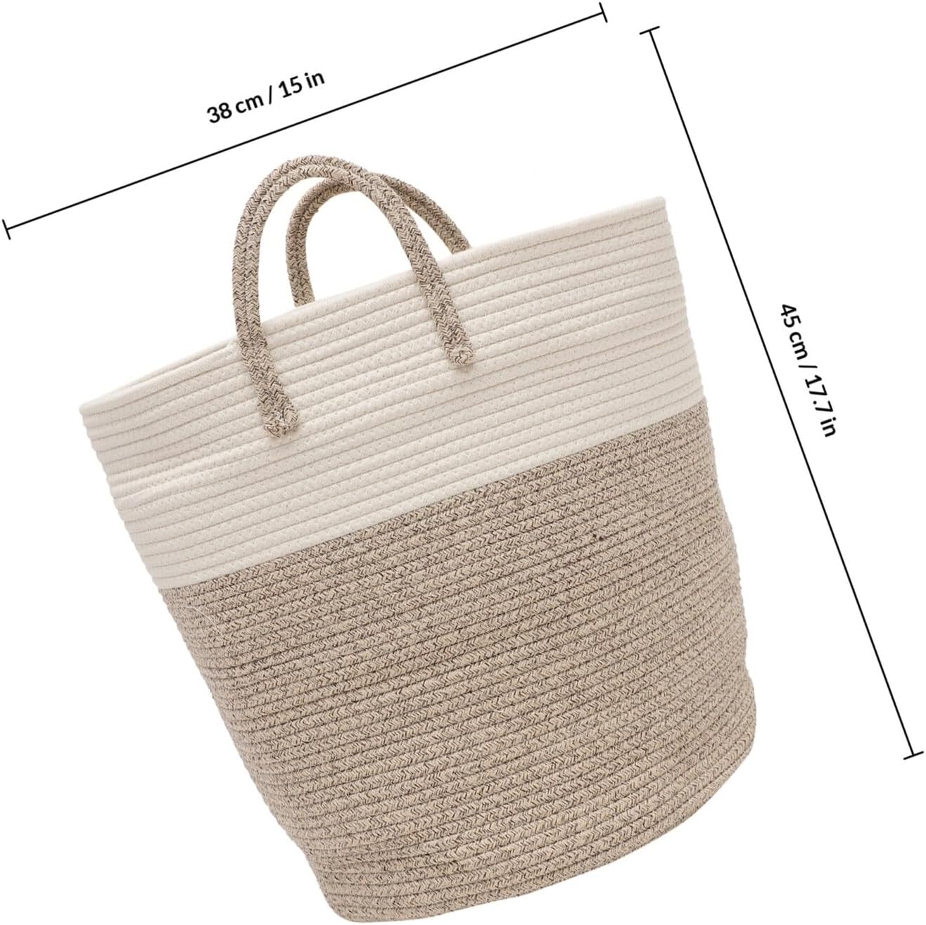 Cotton Rope Laundry Hamper Basket for Dirty Clothes and Quilt Storage, Fabric Woven Storage Bin with Handles, 38cm X 45cm, Household Laundry Room Organizer
