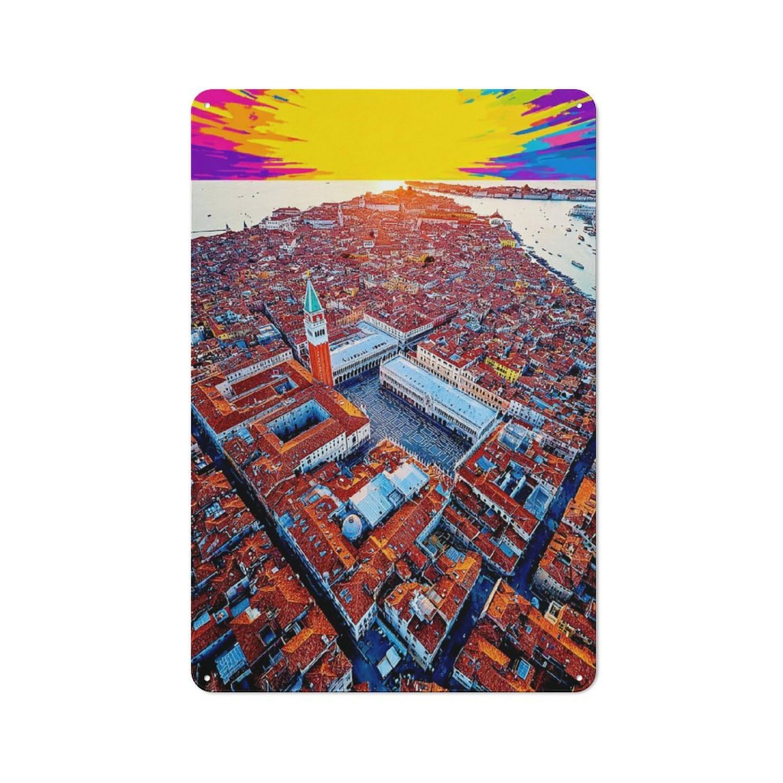 Junmoney Venice From Above Aerial View Of St. Mark's Retro Square Vintage Tin Sign 30X20cm, Cafe Wall Decor For Kitchen, Cafe, Pantry Or Dining Room