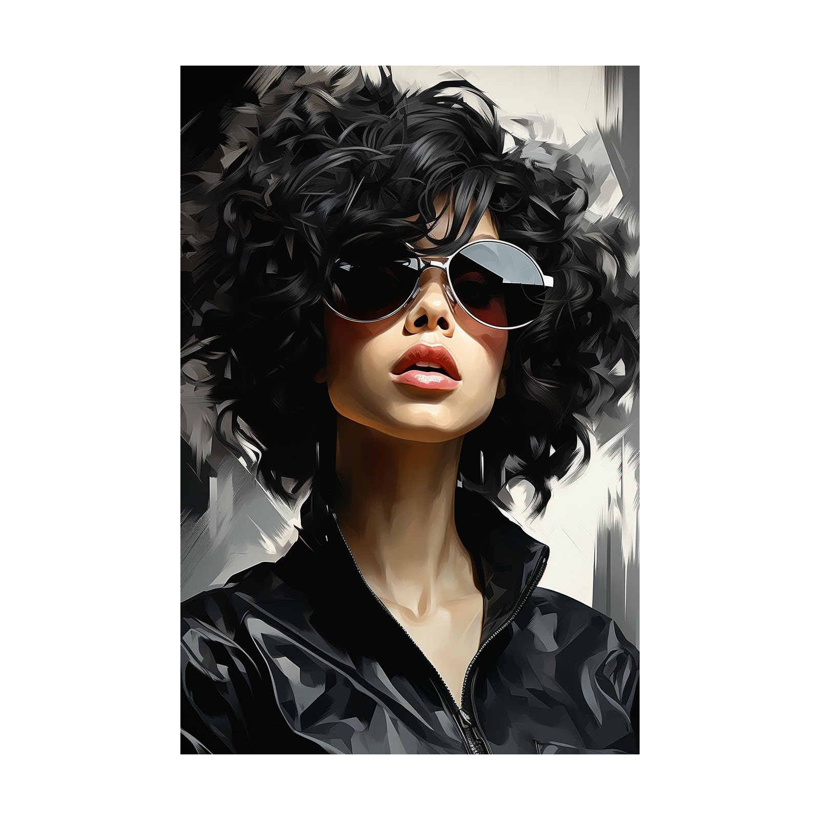 TERUEA Canvas Wall Art Abstract Curly Hair Woman Sunglasses Picture Prints for Girls Room Bedroom Wall Decor(Black)-60x90cm Unframed