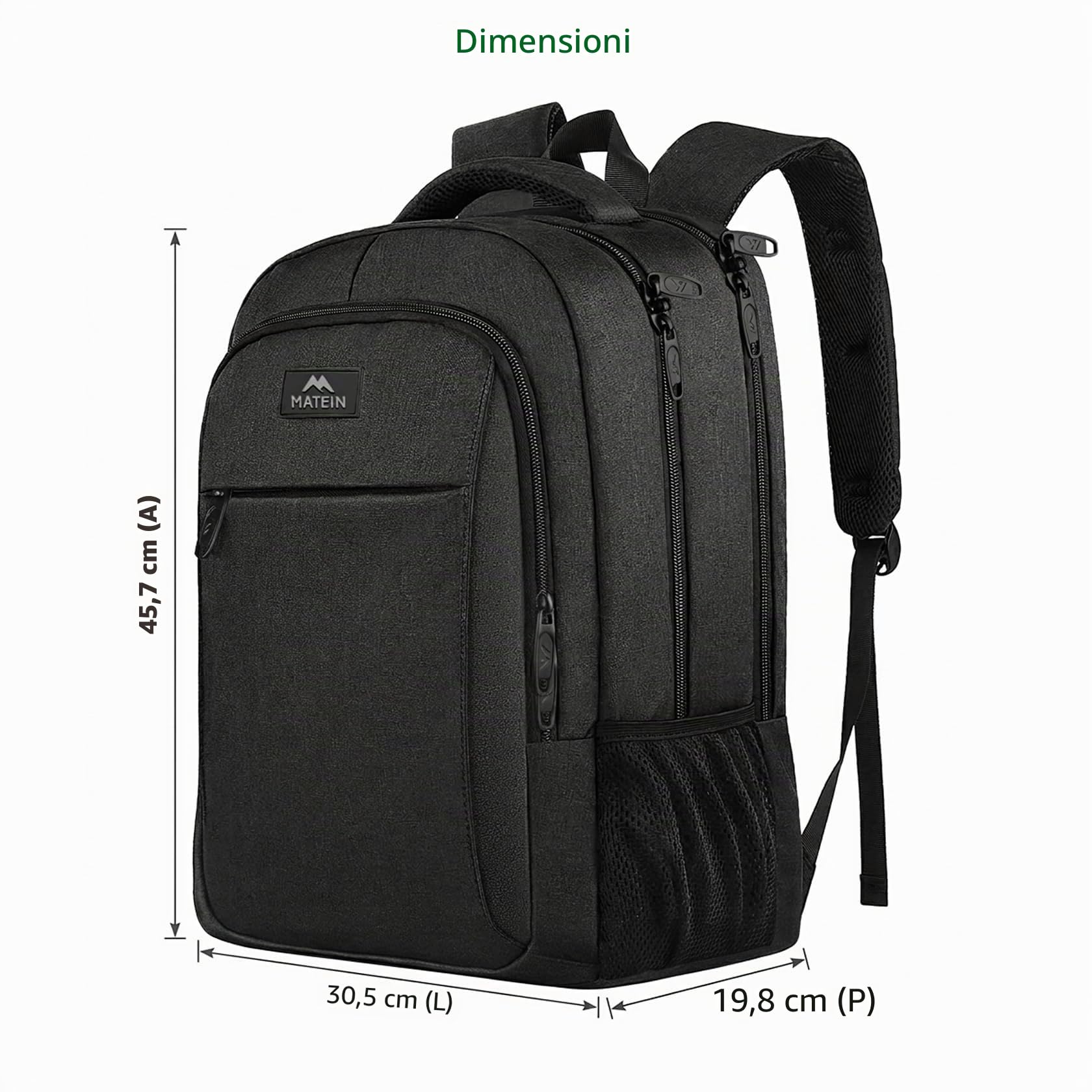 MATEIN Zaino Uomo 15.6 Pollici Porta PC Impermeabile Backpack Laptop Viaggio Nero
