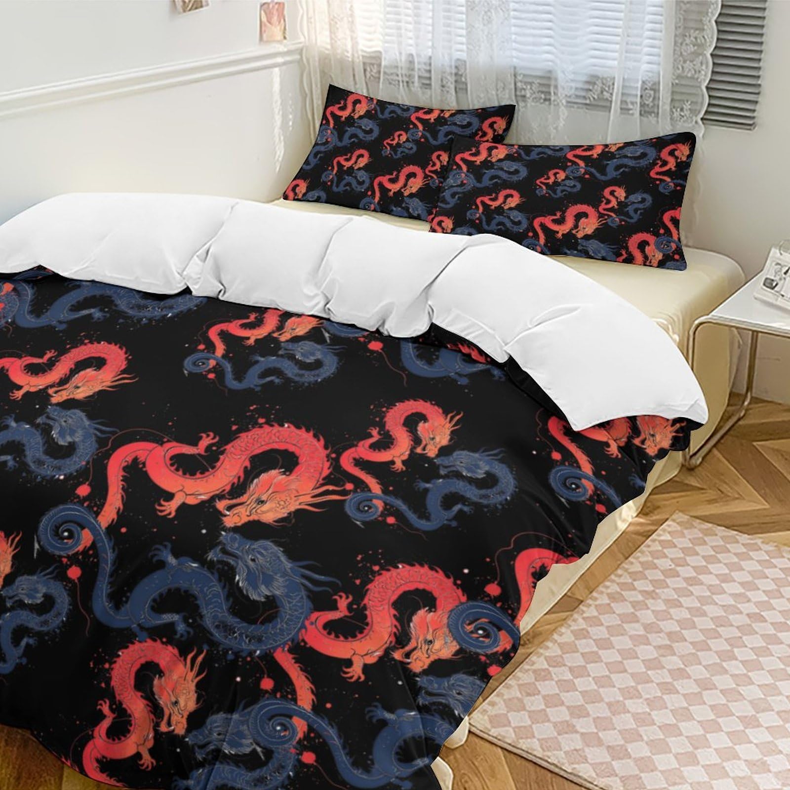 Okjnfsaqwex Style Ying And Yang Japanese Dragons Duvet Cover Sets 1 With 2 Pillow Shams 3 Pieces Comforter Bedding Set