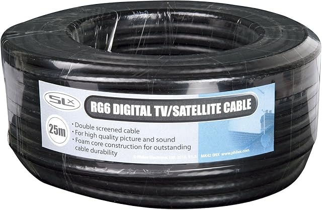 Coax Cable 25m RG6 Black, Philex 27600FW25 Aerial & Satellite Cable Coaxial TV Cable