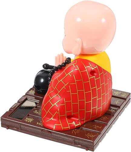 Miniatura 8 de FAVOMOTO Estatua de Little Buda, figura solar de monje pequeño chino, divertido juguete de cabeza sacudida, adorno solar de Buda para el hogar,