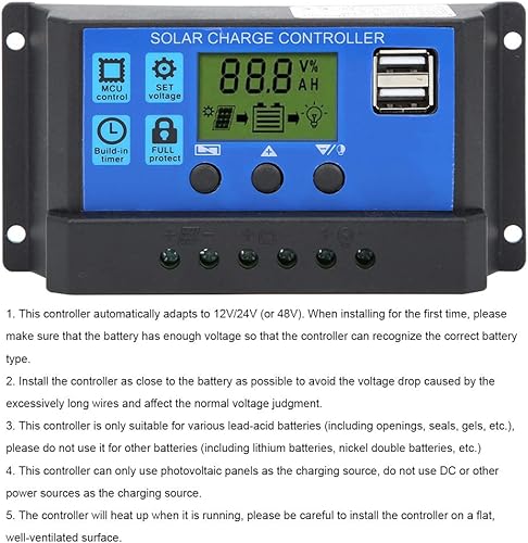 Miniatura 2 de Control de carga de batería Salida USB dual 12V24V 30A Regulador inteligente Energía solar, controlador de panel solar con pantalla LCD, regulador