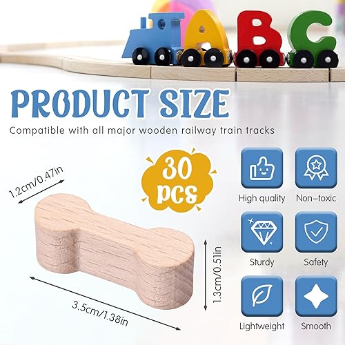 Miniatura 2 de Poen Juego de 30 piezas de madera para perros con adaptador de pista de tren de madera, piezas de conectores de accesorios de tren para