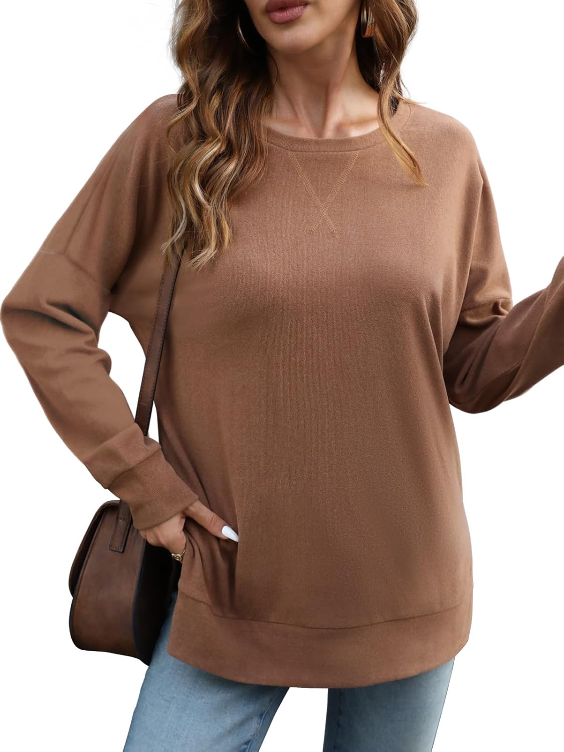 Feiersi Womens Sweatshirt Crewneck Long Sleeve Casual Shirts Side Split Tops Fall Fashion Pullover - Image 2