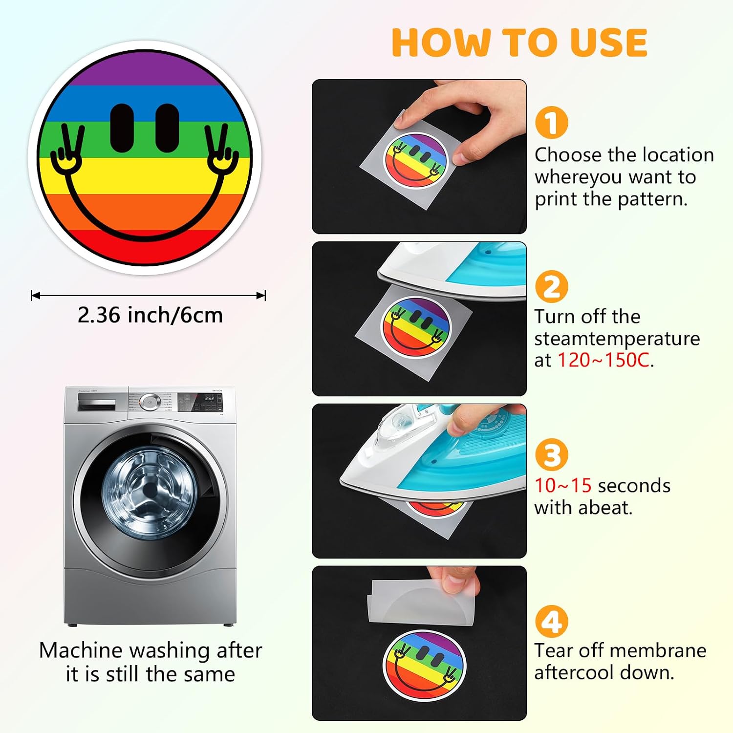 20 Sheets Smile Iron On Transfer, Heat Transfer Iron ons Decals | Waterproof, Vinyl Transfer Smile iron on patches, for T-Shirt Clothing ackpacks Pillow Fabric Appliques Bag DIY Decoration