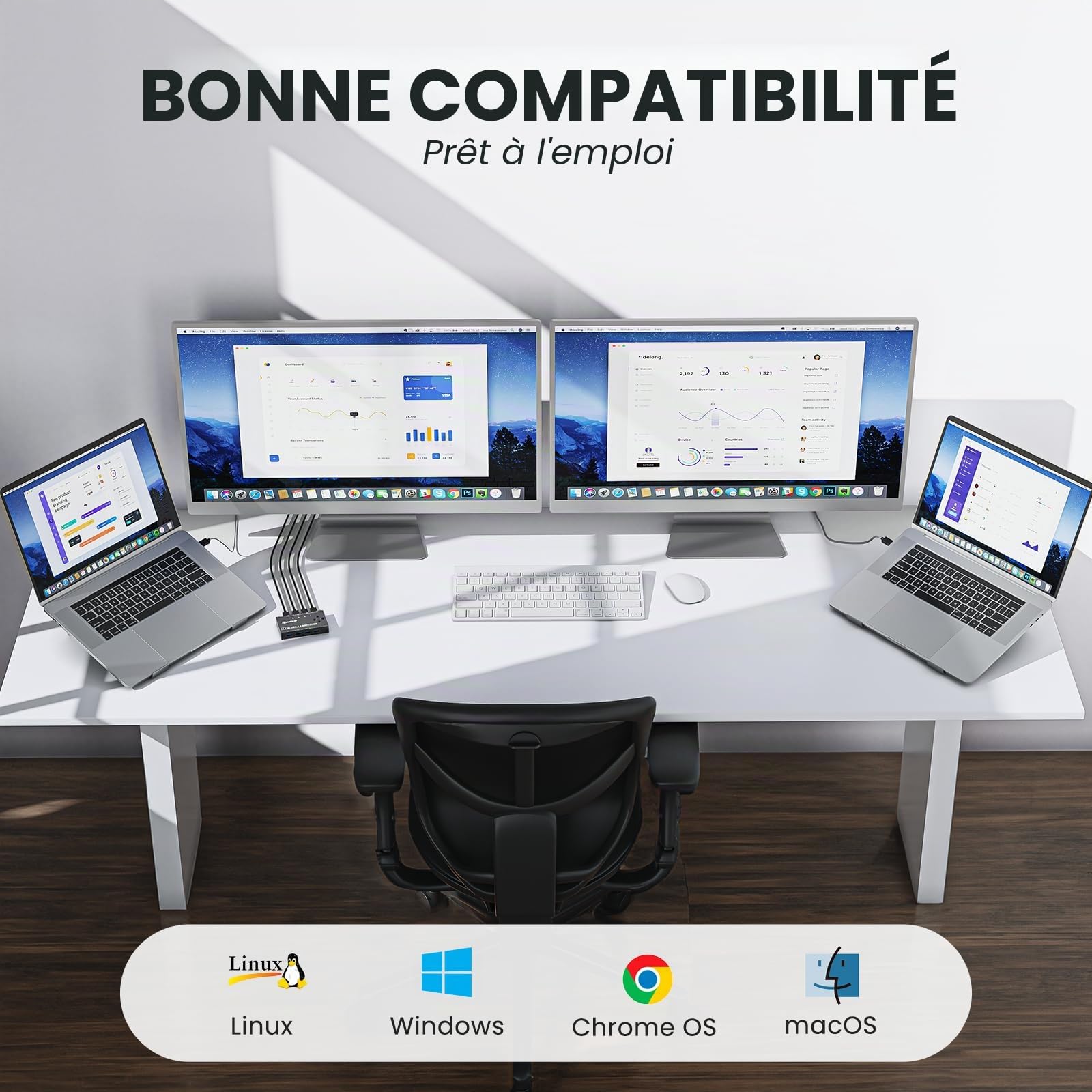 Commutateur USB 3.0 4 PC, YOUTINGHDAV 4 en 4 sorties USB Switch 3.0, boîte de commutation USB pour clavier, souris, imprimante, scanner, PC, avec télécommande filaire et 4 câbles USB 3.0