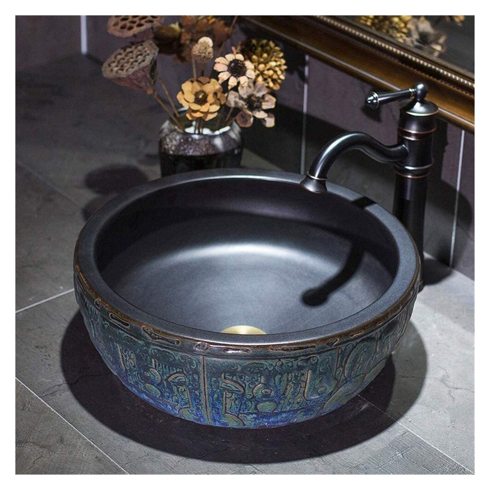 WOTZOV Vessel Sink Hotel Art Sink For Outdoor Bistro-12 X4.5 Vintage Round Bathroom Sink,Bathroom Vanity Sinks Above Counter White Lavatory Bowl,