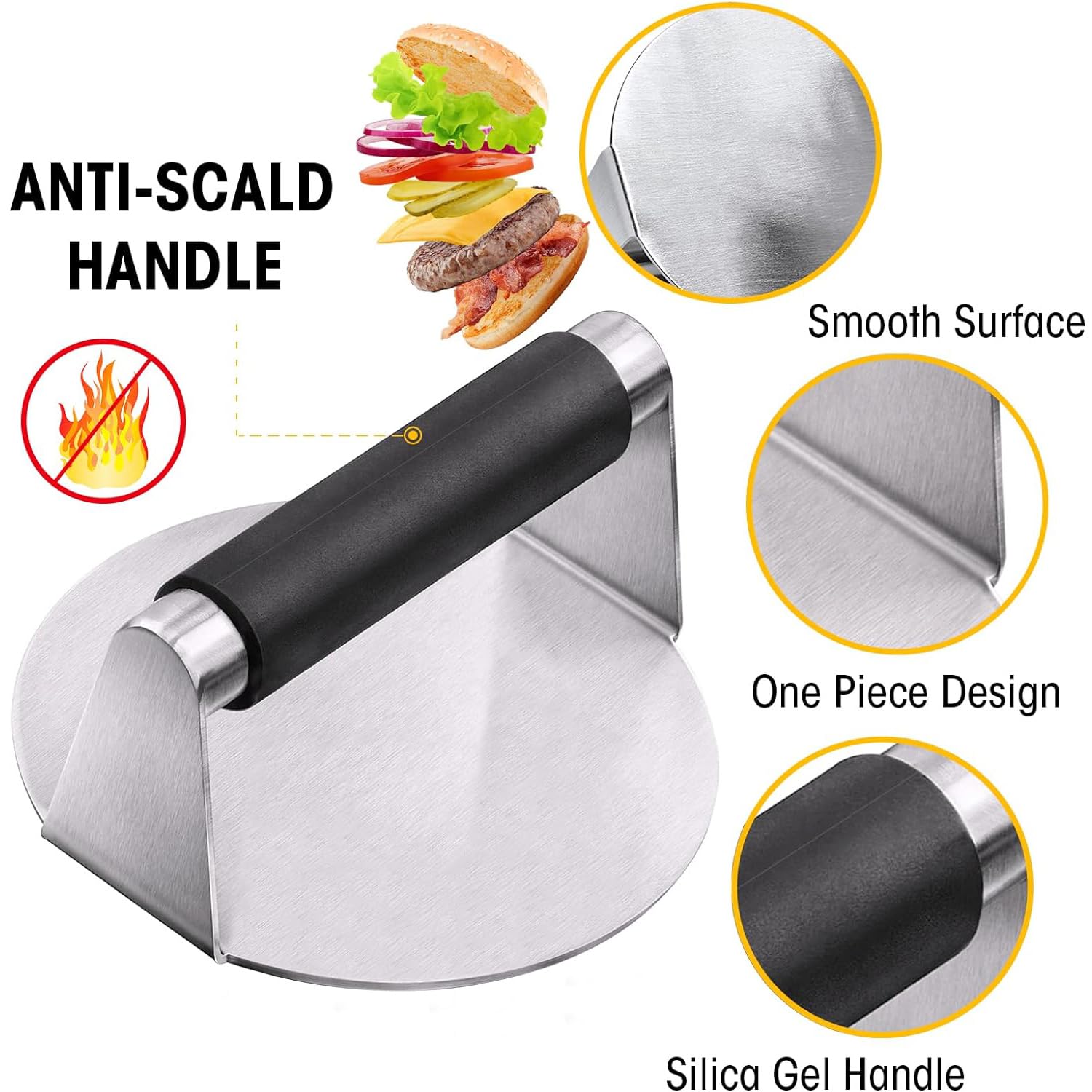 Smash Burger Press, 5,5 Pollici Pressa per Hamburger, Professionale Pressa per Hamburger in Acciaio Inox,Pressa per Biscotti Hamburger per Piastra Piatta Griglia, Bistecche, Panini, Barbecue