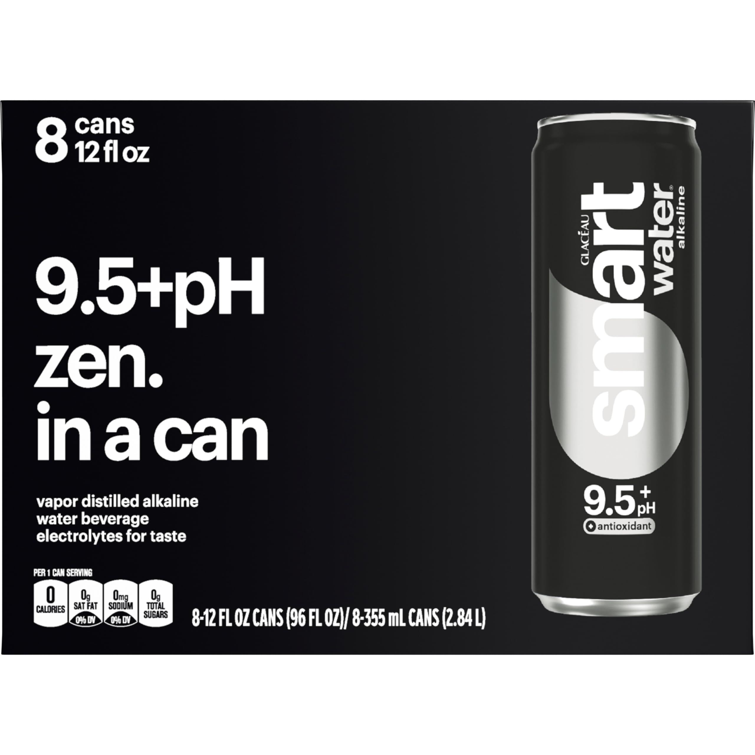Smartwater Alkaline + Antioxidant Aluminum Can 12oz 8pk