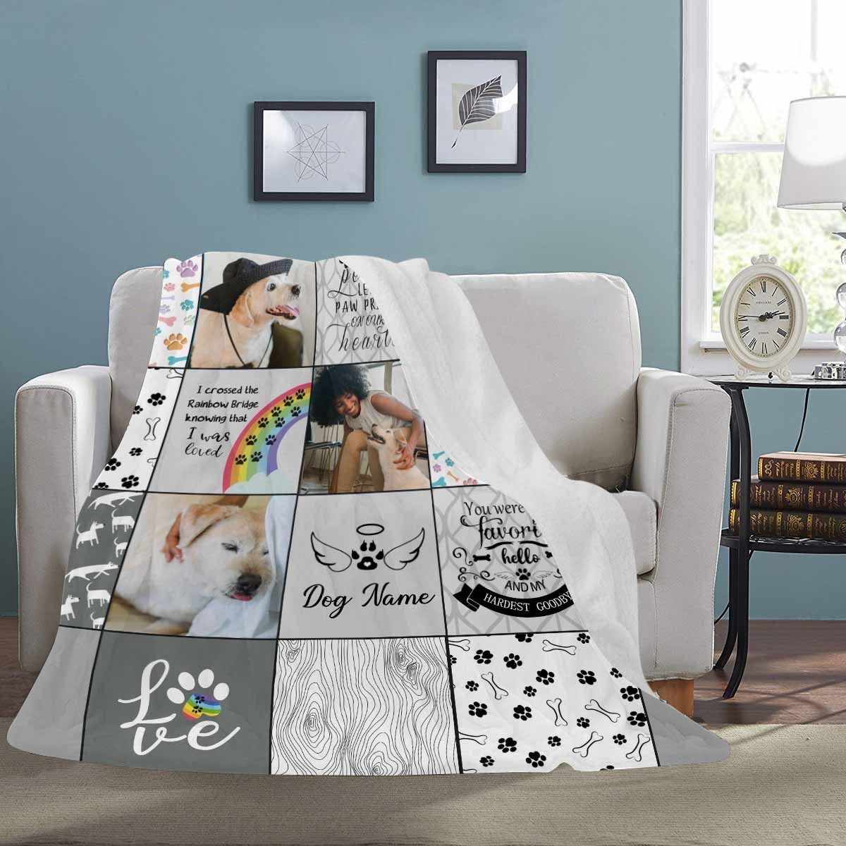 D-Story Pet Memorial Gifts - Custom Rainbow Bridge Blanket - Pet Memorial Dog Personalized Blanket Throws - Remembrance Blanket for Loss of Pet Cat- Dog Bereavement Sympathy Gifts, 30''(W) x 40''(L)
