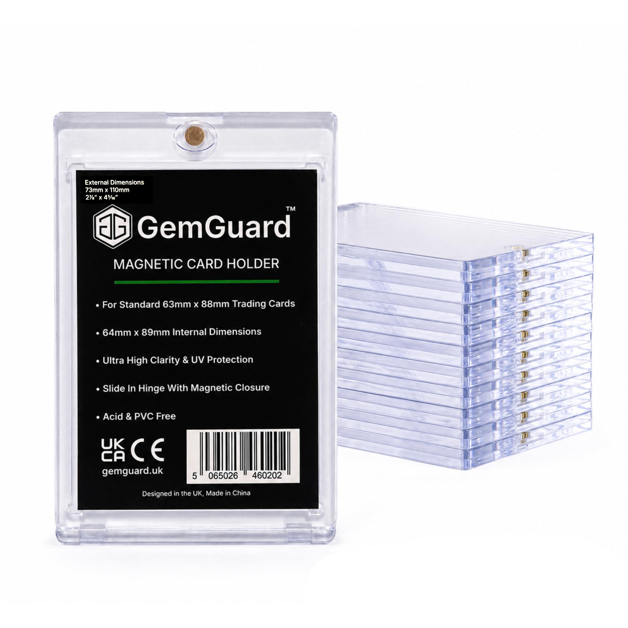 GemGuard 35pt Magnetic Card Holders 5 Pack – Compatible with Pokemon, MTG & Sports Cards – One Touch Clear Trading Card Cases with UV Protection