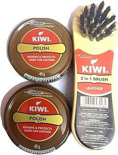 Shoe Polish Paste Brown (Pack Of 2) with Kiwi Leather Shine Brush