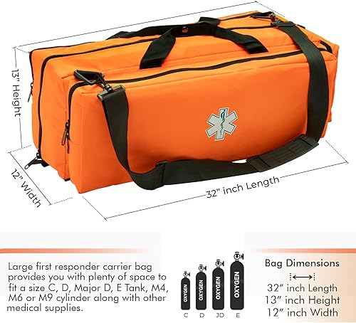 Miniatura 3 de NOVAMEDIC First Responder - Bolsa de lona vacía de oxígeno O2, 32 x 12 x 13 pulgadas, con múltiples compartimentos, portador de primeros auxilios