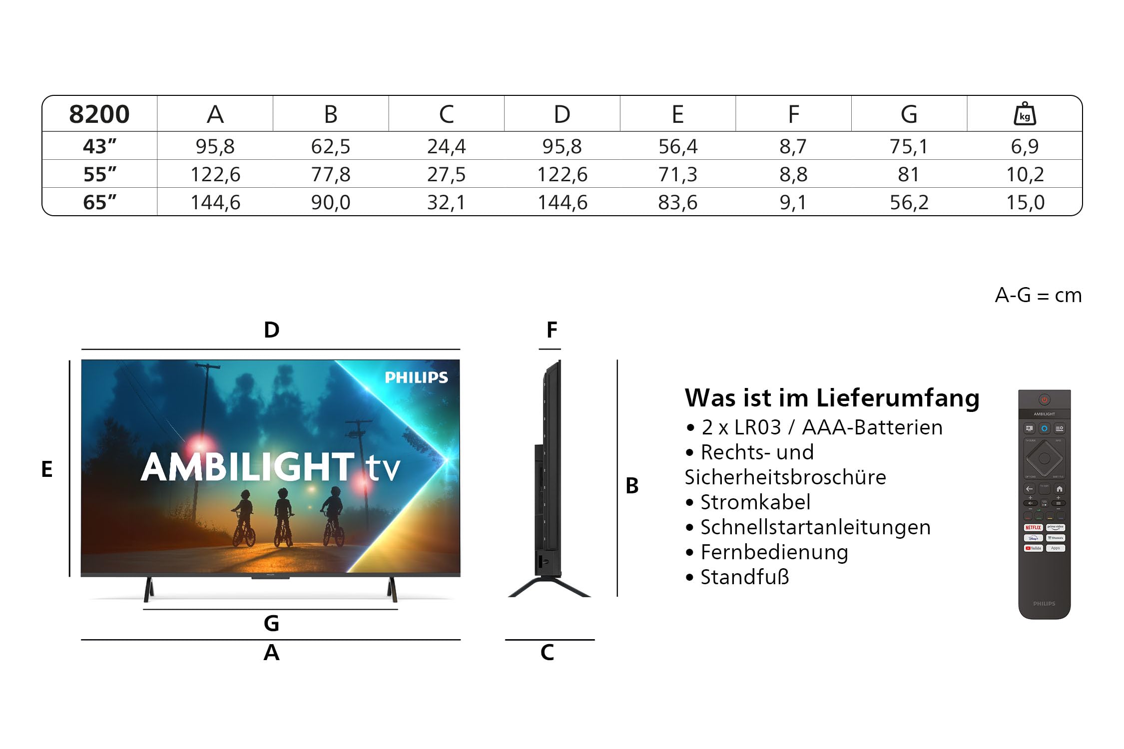 PHILIPS Ambilight 55PUS8200 4K LED Smart TV - 55 Zoll Display mit Pixel Precise Ultra HD, Titan OS, Dolby Vision und Dolby Atmos Sound, 2025