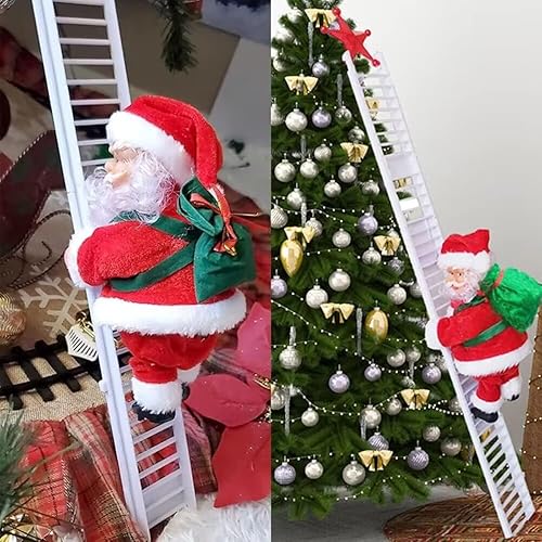 Escalera eléctrica de Papá Noel para escalar hacia arriba y hacia abajo, figura creativa de Papá Noel de felpa con bolsa, Papá Noel musical en