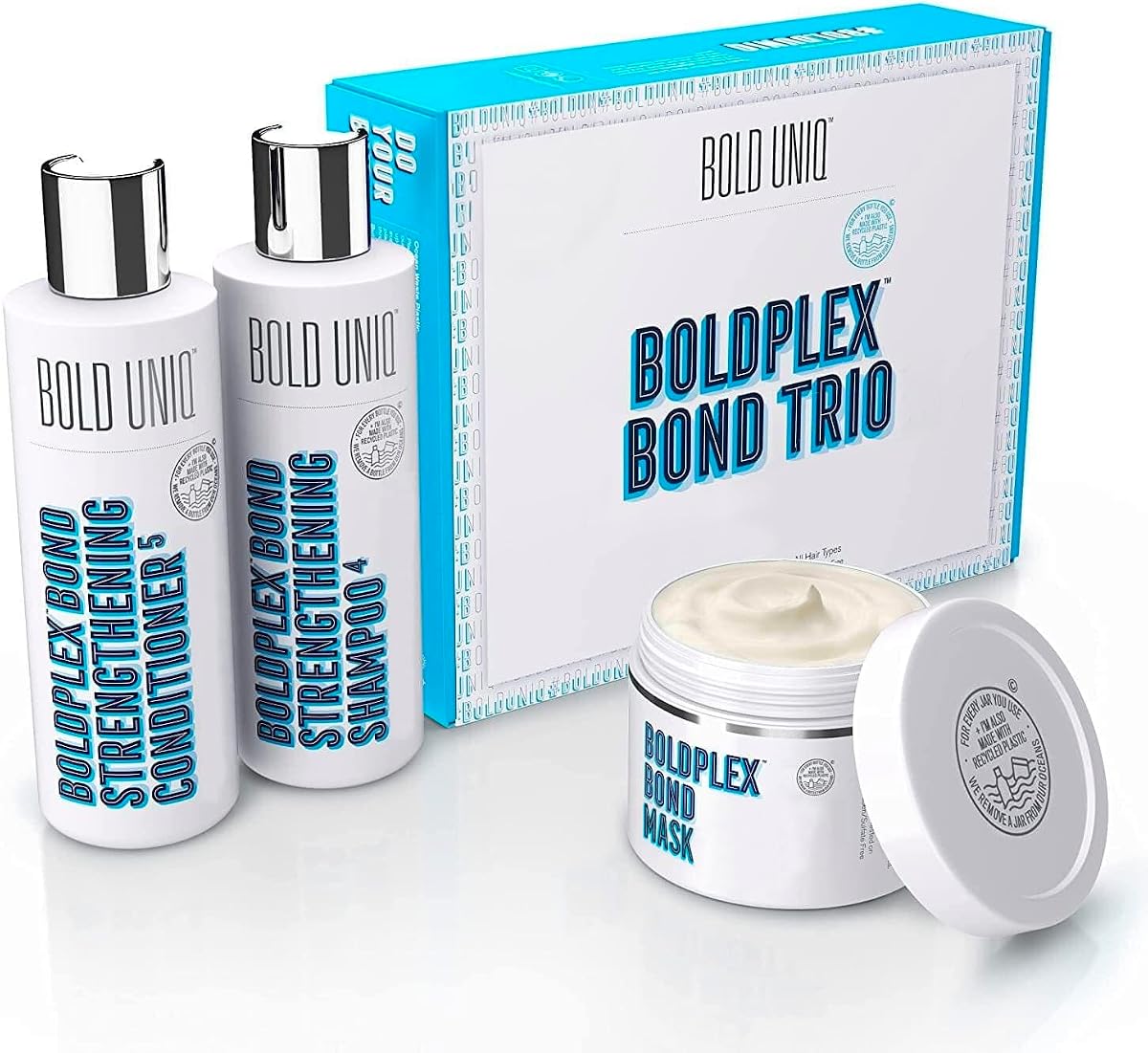 Boldplex 3, 4 & 5 Bond Restore Treatment, Shampoo & Conditioner Trio Gift Set - Hydrating Protein Formula, Strengthens Dry & Damaged Hair, Repairs Breakages & Split Ends. Vegan & Cruelty Free.