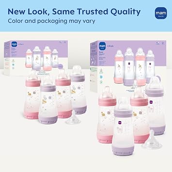 MAM 9oz Easy Start Anti-Colic+ Vented Baby Bottles, 2+ Months, 4 Pack, Girl
