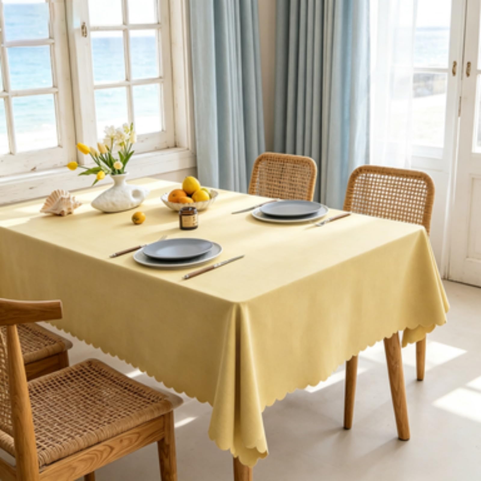 RCYONGQ Table Cloth Wipe Clean Tablecloth Water Resistant, Wipeable Rectangle Tablecloth Durable Scratch Resistant, Washable For Dining Room Kitchen Tabletop Decoration(Yellow,130x220cm)