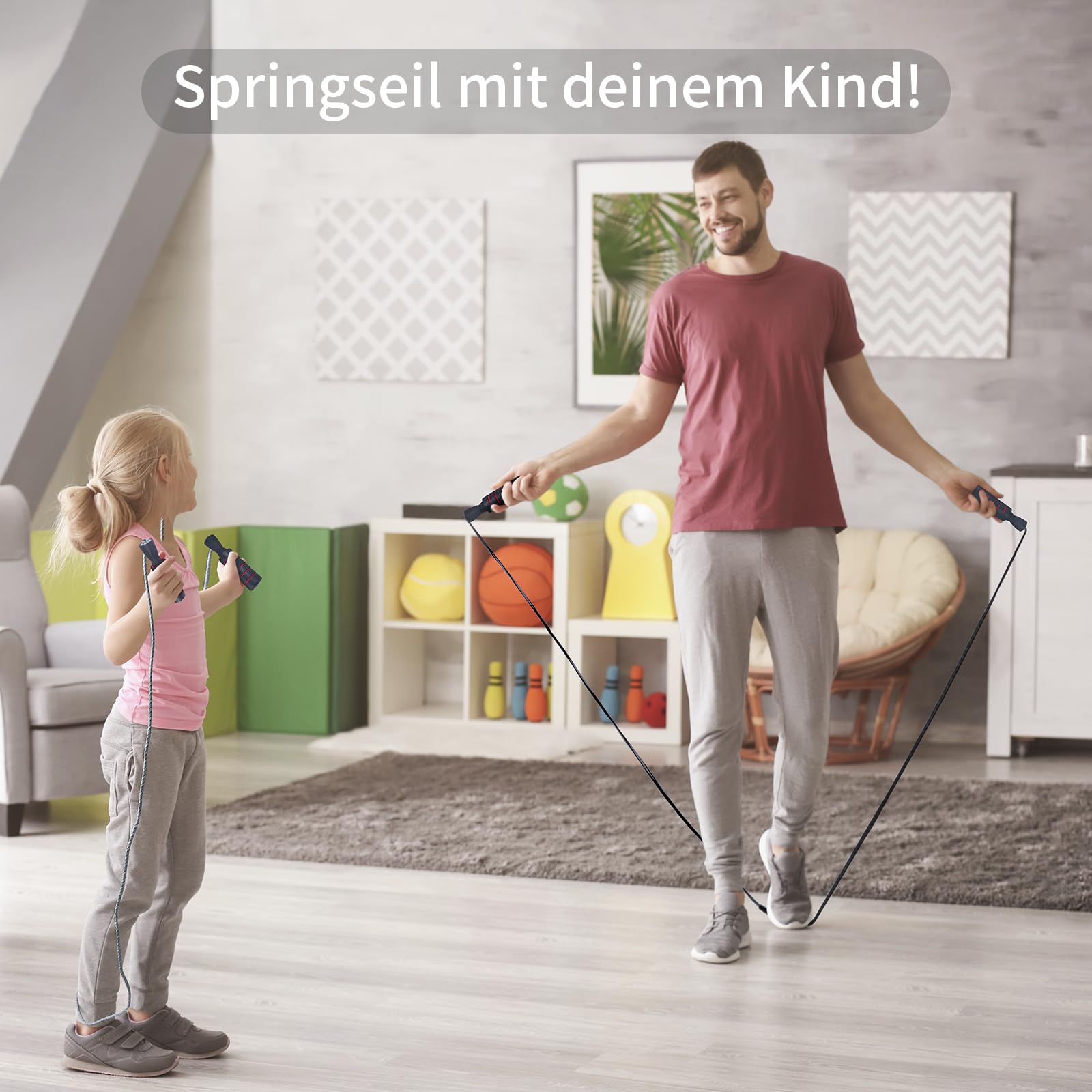 Springseil mit 2 Springseilen, verstellbare Stahl-Springseile, 4 mm verwicklungsfreies Springseilkabel für Damen, Herren und Kinder, Training & Figurformung
