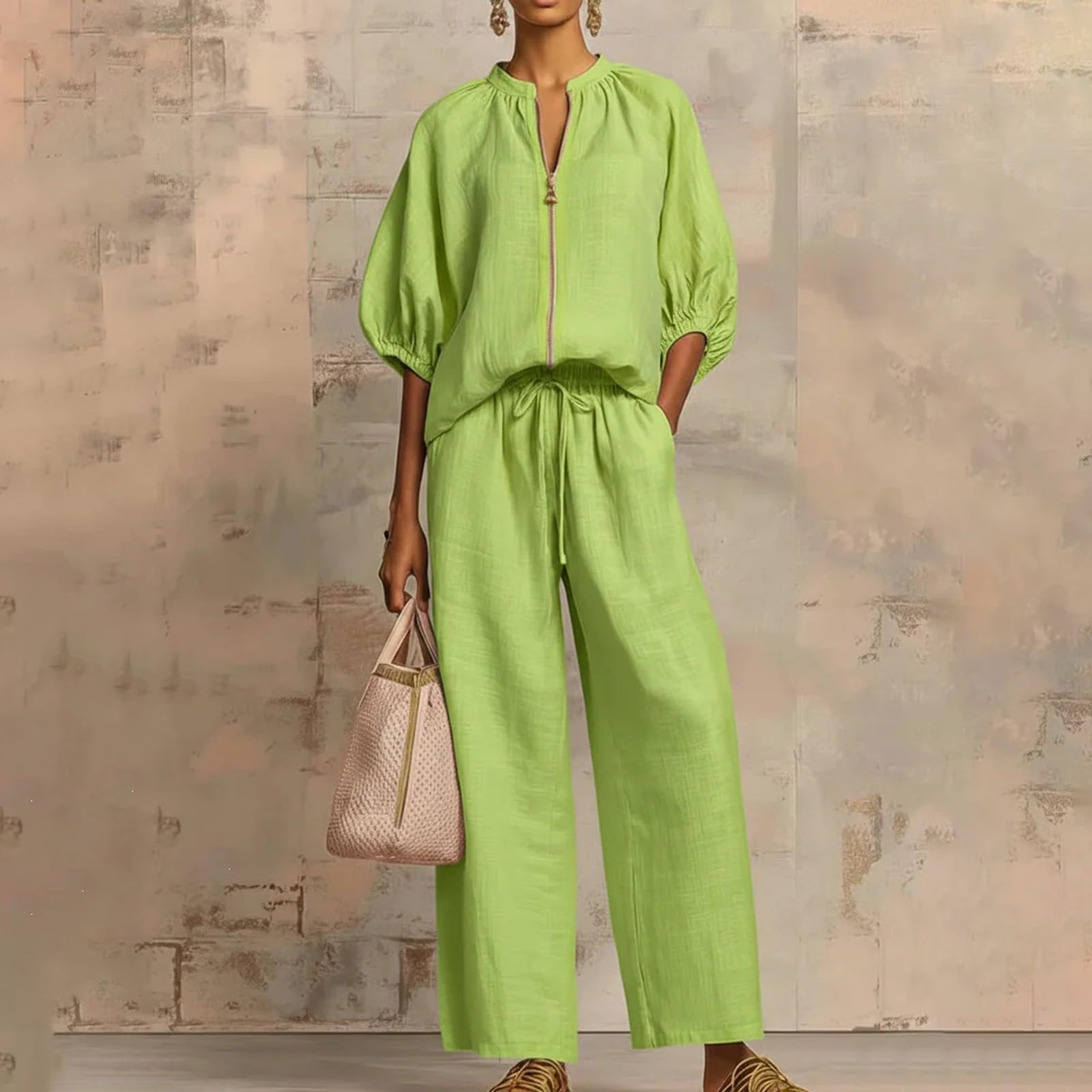 Conjunto Mujer Verano 2 Piezas Moda raje de Primavera Ligero Chndal Blusa Pantalones Ropa Playa Vacaciones Deportivo Casa Trabajoconjunto de mujerVerstil y fcil Combinar