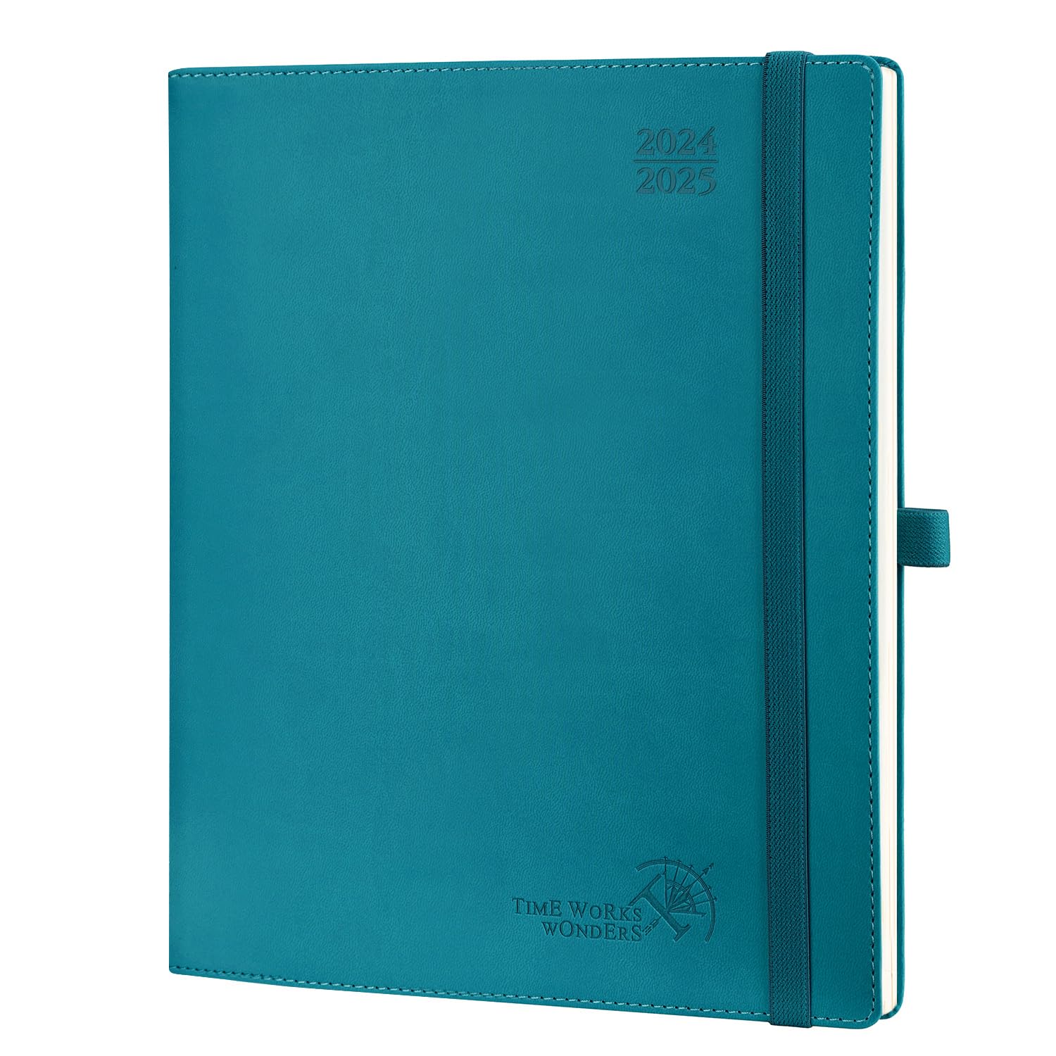POPRUN Agenda 2024 2025 Semana Vista 26,5 x 21,5 cm, Agenda Semanal 17 Meses de Ago.2024 - Dic.2025, Tapa Blanda, Porta Boligrafos Autoadhesivo, 80 GSM Papel Certificado, Verde Pacífico