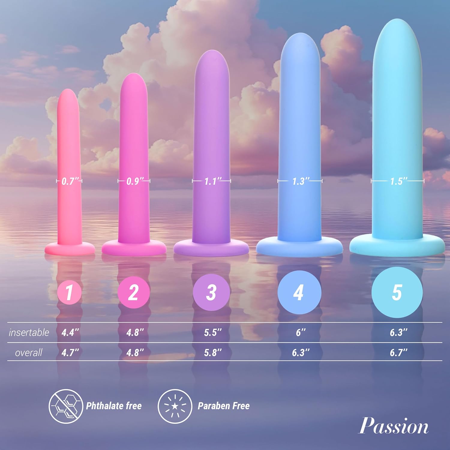 Silicone Pelvic Kegel Exerciser Set – 5-Piece Graduated Kegel Dilator Kit for Pelvic Floor Training, Muscle Strengthening, and Pain Relief – Body-Safe Silicone with Suction Base