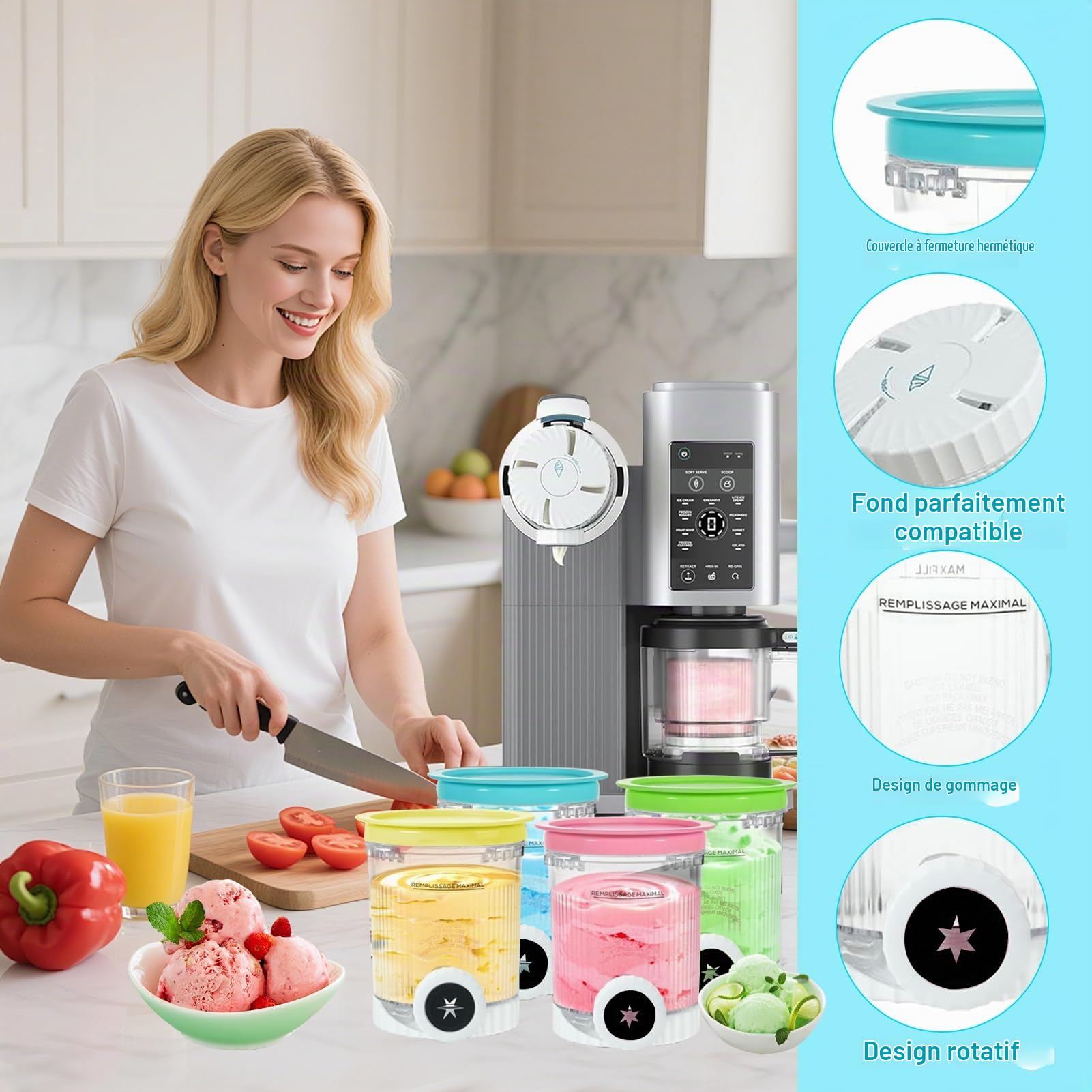 Lot de 4 Récipients pour Ninja Swirl by CREAMi Machine à Glace NC700 Series, Pots Compatibles avec Ninja Swirl, pour Ninja NC701EU Accessoire Sans BPA et Lave-vaisselle (4)