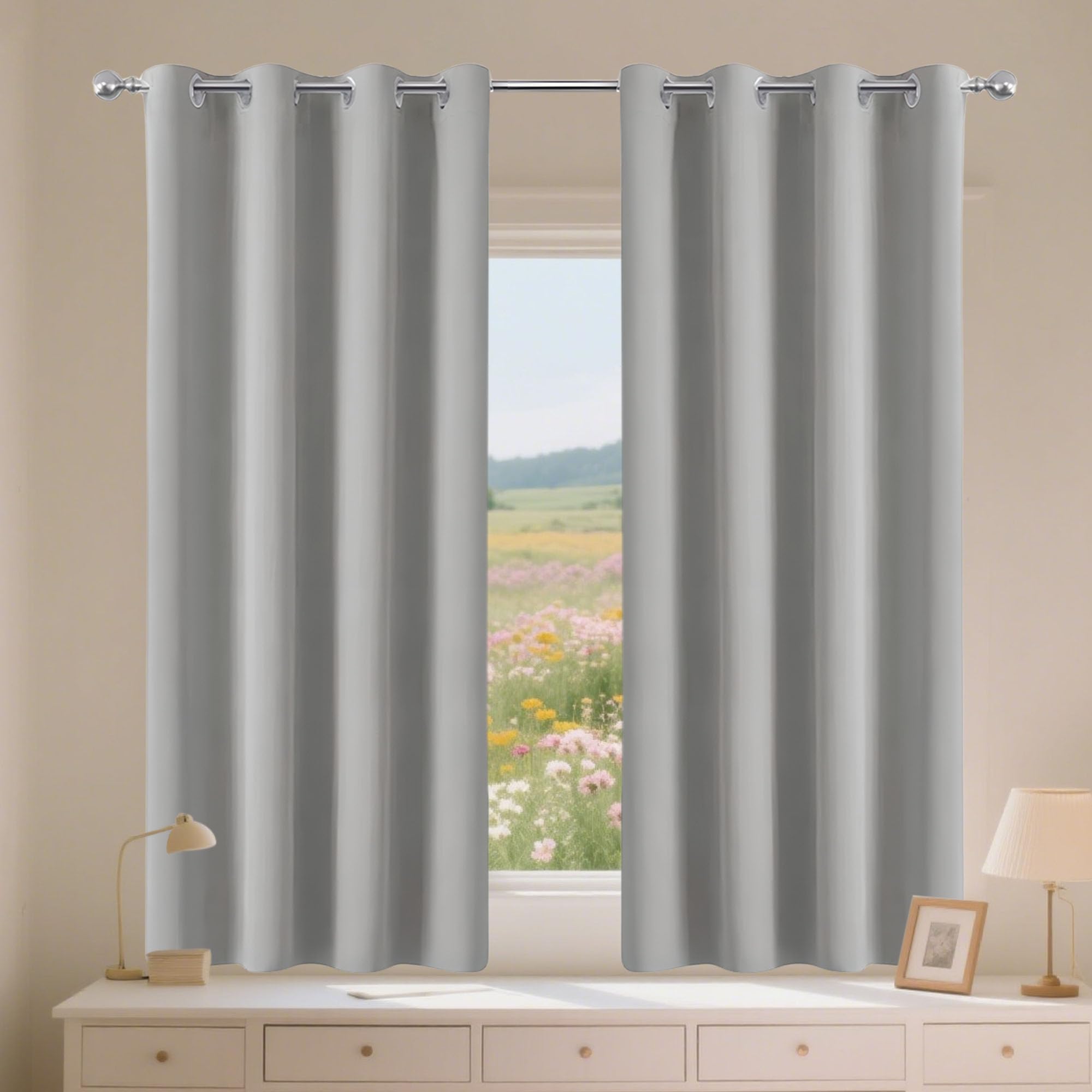Rideaux occultants anti froid thermique 120x210 cm gris clair de chambre