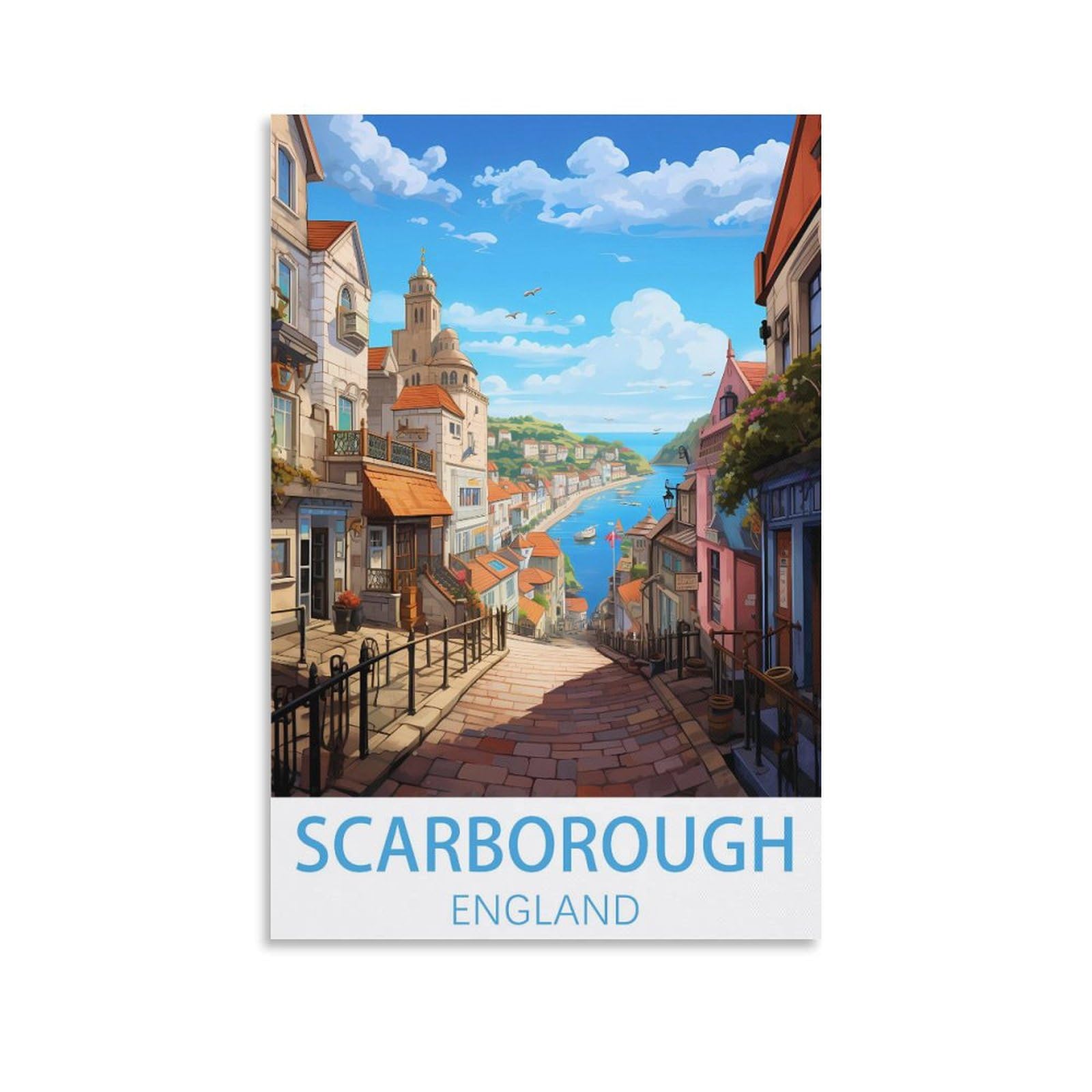 Javon Unframe-Style England Scarborough Vintage Travel Posters 08X12inch(20X30cm) Canvas Art Poster And Wall Art Picture Print Bedroom Decor