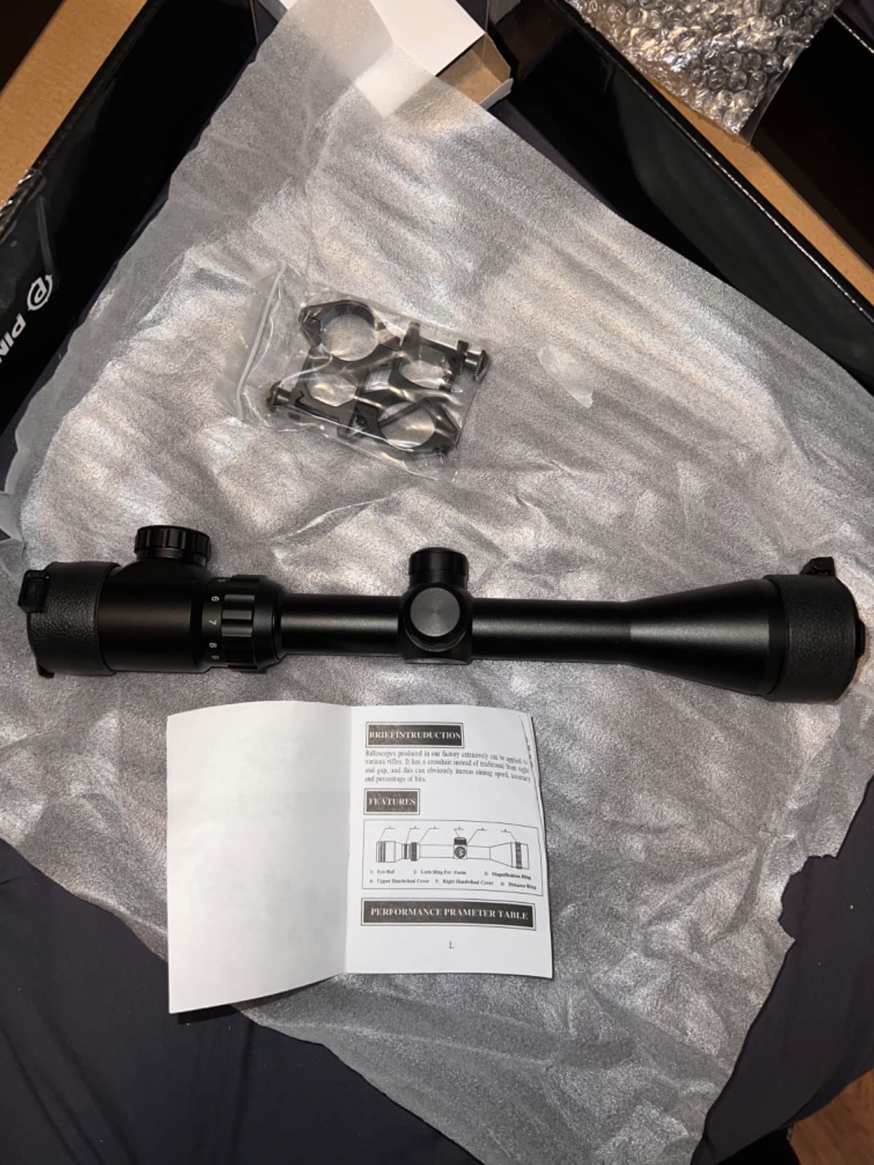 6/mo Finance PINTY Rangefinder Rifle Scope, 39x40 Red Green