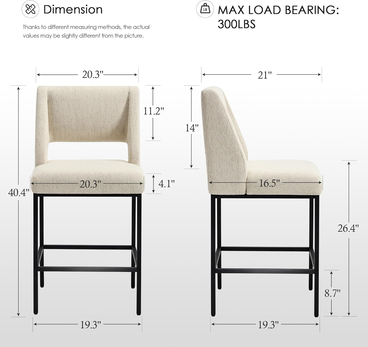 Zesthouse Upholstered Counter Height Stools Set of 2, Linen Fabric Bar Stools with Backs, 26" Modern Counter Height Chairs for Kitchen Island, Luxury Metal Barstools with Extra Thick Cushion, Beige