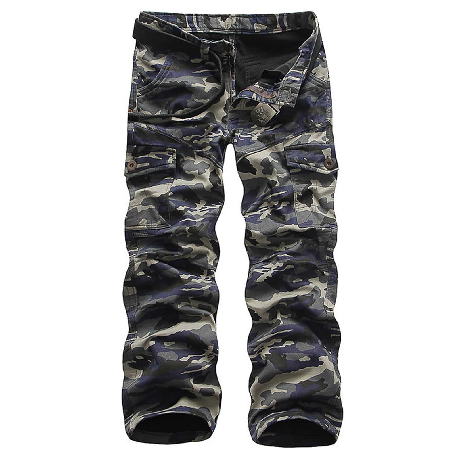 Kinroco Men's Blue Camo Warm Fleece Lined Cargo Trousers Army Camo Combat Work Trousers Softshell Pants With Mulit Pockets(Size:34w,Color:blue Camo)