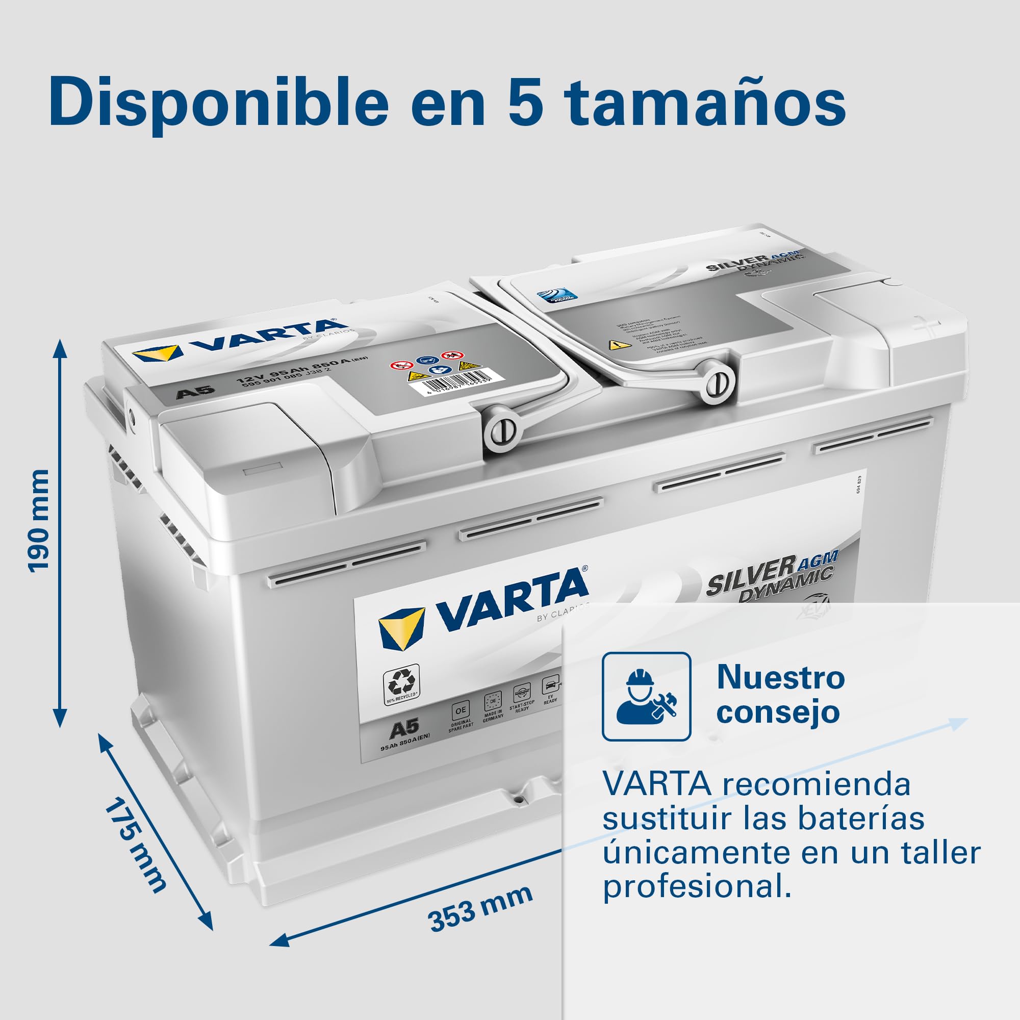 Silver Dynamic AGM xEV 95Ah 850A 353x175x190mm