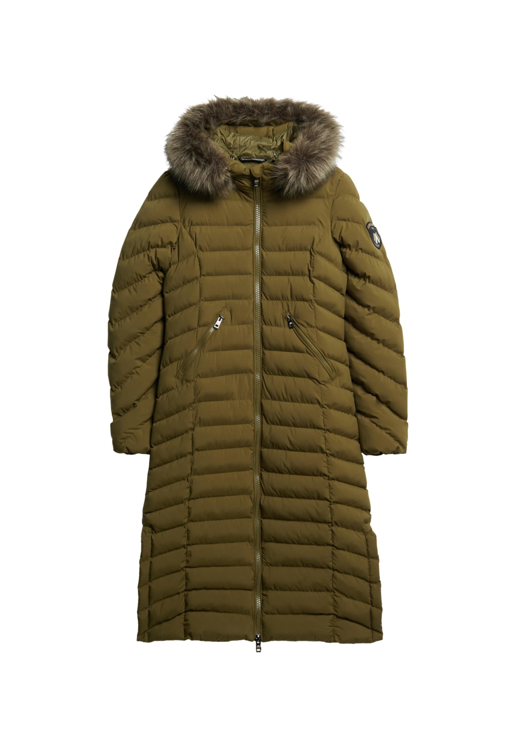 Superdry Women's Vert Long Hooded Puffer Coat With Faux Fur For Fuji