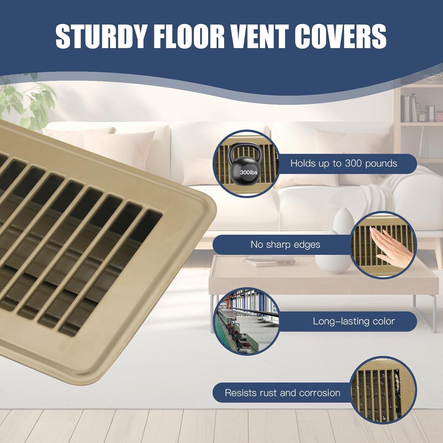 4 Pack Floor Vents Covers 4x10 Inch Floor Register Floor Vent Heavy Duty Steel Walkable Vent Covers for Home Floor