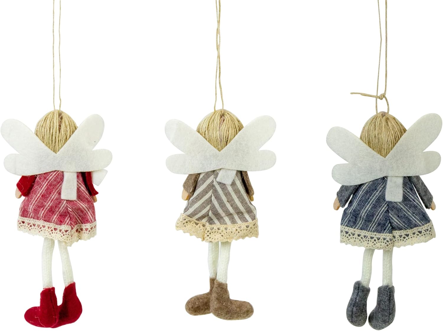 Set of 3 Hanging Angel Doll Christmas Ornaments with Striped Dresses