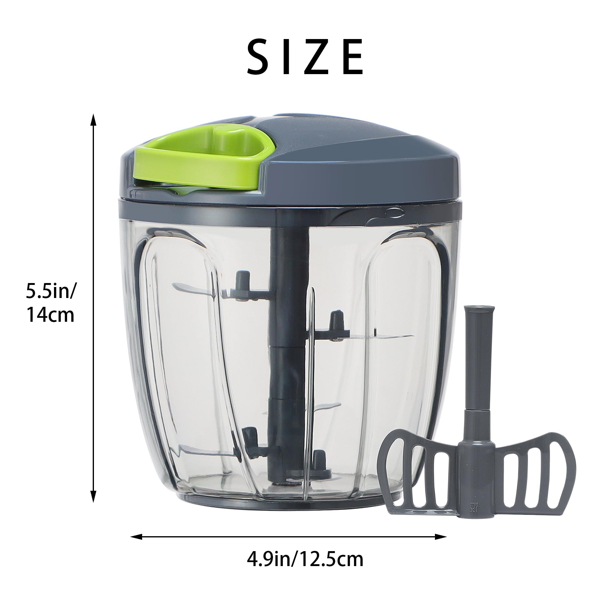 Ourokhome Molinillo de ajo, picador de cebolla, procesador de alimentos manual 2 en 1, cortador de verduras portátil para verduras, jengibre, frutas, nueces, hierbas con una hoja de mezcla, etc., 900