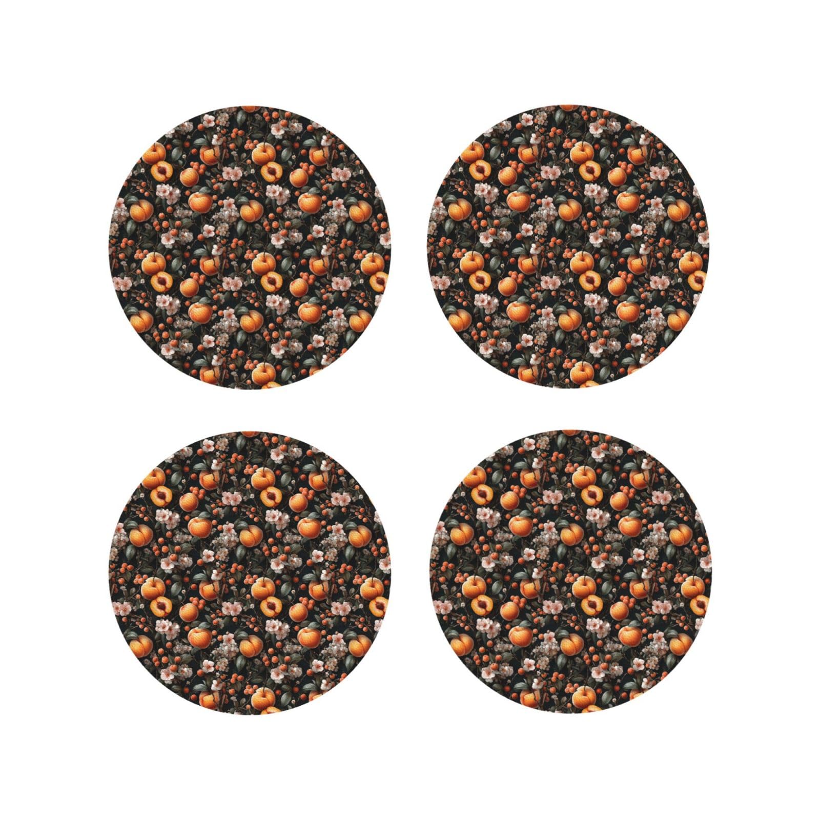 Smazdfxx Women's As Pic Leather Coasters Set Of 4 - Elegant Peach Blossom Peach Print Lightweight Drink Coasters For Desk