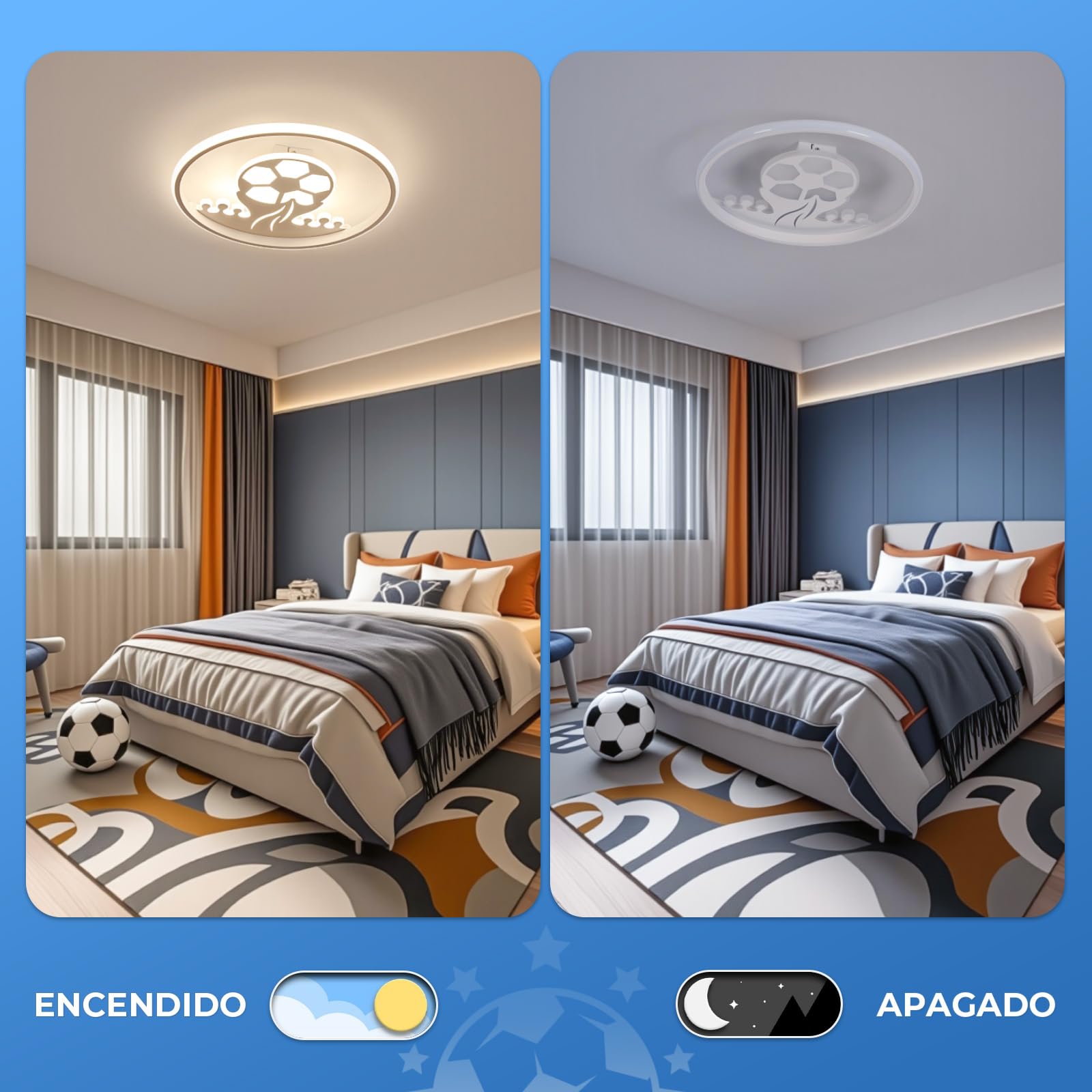 Lampara Techo Infantil: Plafon LED Techo 32W con Mando a Distancia - Futbol Luces 3000K-6000K Regulable con Luz Nocturna y Temporizador para Habitación Niños y Dormitorio Juvenil, Ø30CM