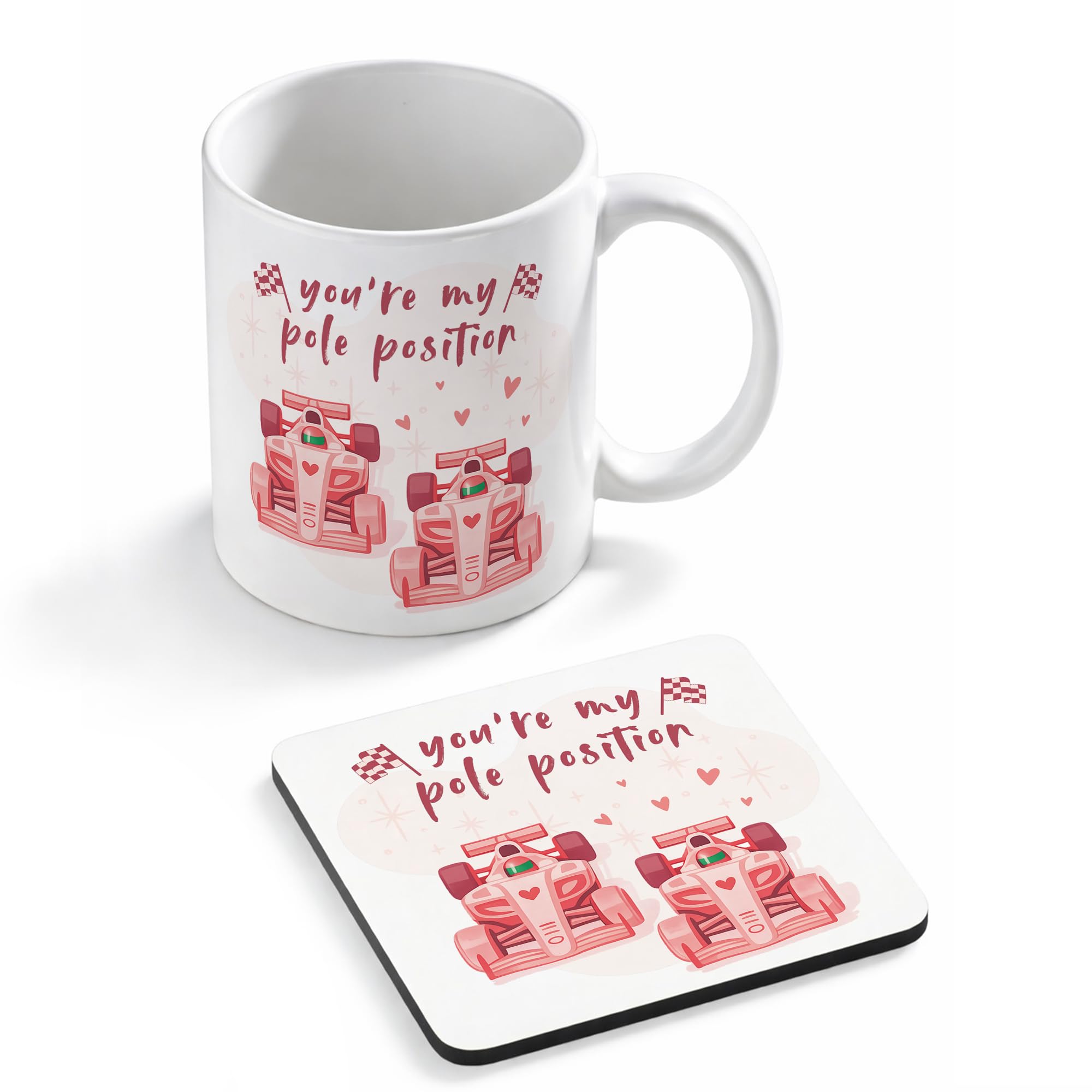 Sticky Art UK Valentine’s Formula 1 Mug and Coaster Gift Set | for F1 Lover | 'You're My Pole Position'