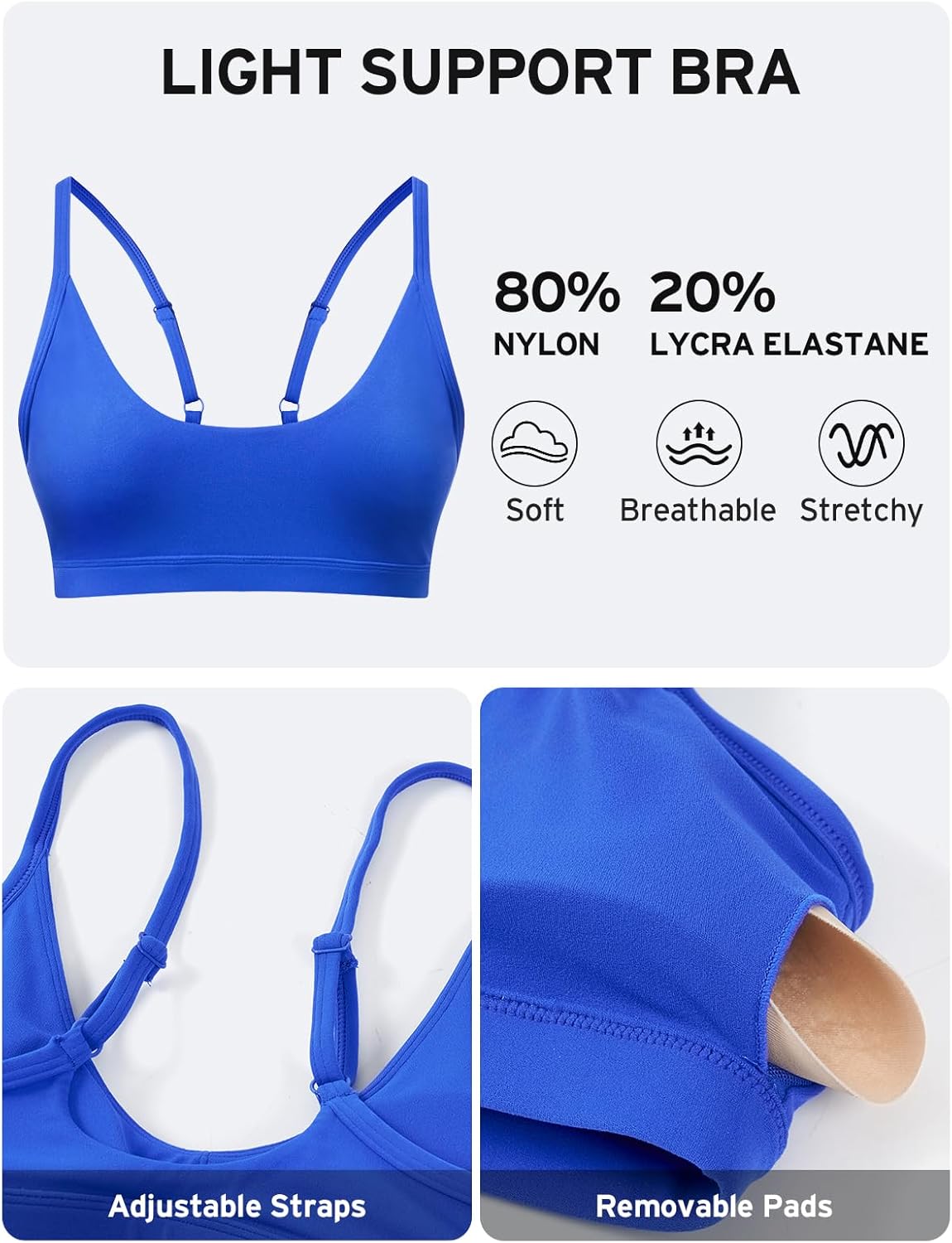 K-Swiss Sports Bras for Women - Light Impact Adjustable Thin Straps Wireless Padded Yoga Gym Workout Tops - Image 5