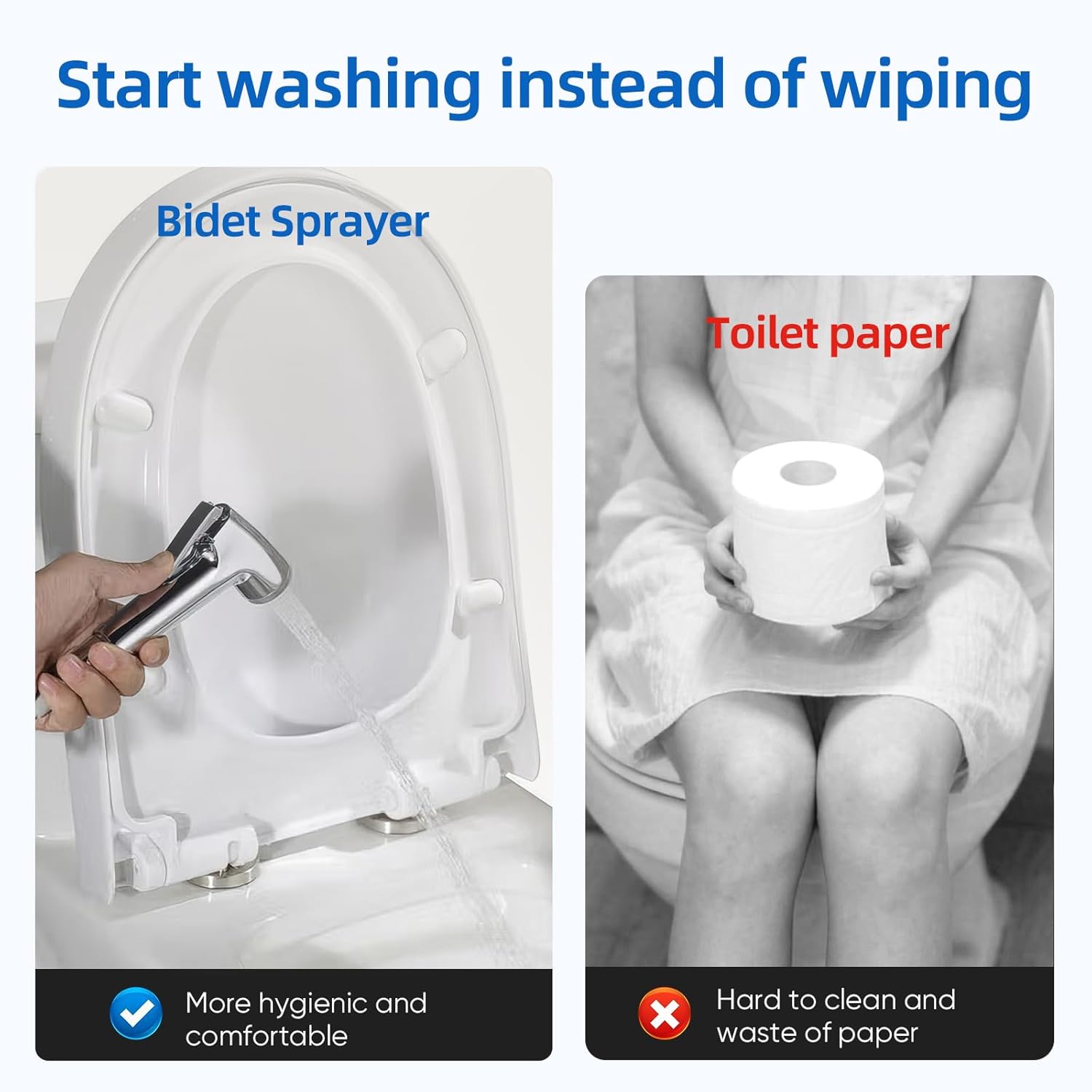 Handheld Toilet Bidet Sprayer for Adjustable Water Pressure Control with Bidet Hose，Toilet Shower Spray(Olny Sprayer with Hose)