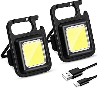 Elitecran COB Keychain Flashlights,1000Lumens Rechargeable Waterproof Portable flashlights, Mini Led with Folded Bracket and Strong Magnet, 4 Working Modes for Daily Pocket Light, 2 Pack