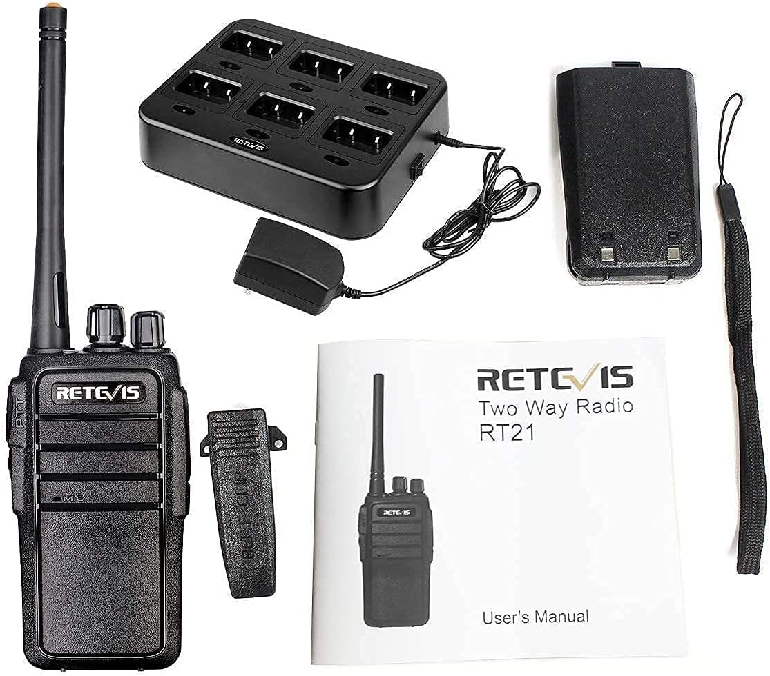 Retevis RT21 Adult Walkie Talkies(6 Pack) with Headsets (10 Pack), 2 Way Radio Hands Free with Six-Way Multi Gang Charger Long Range for Organization Business, C Shape Earhook Walkie Talkie Earpiece